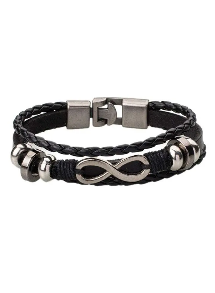 Leather Multilayer Braided Bracelet With Stainless Steel Infinity Charm