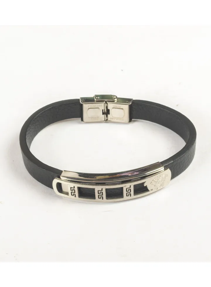 Stainless Steel & Leather Silver Bracelet For Him