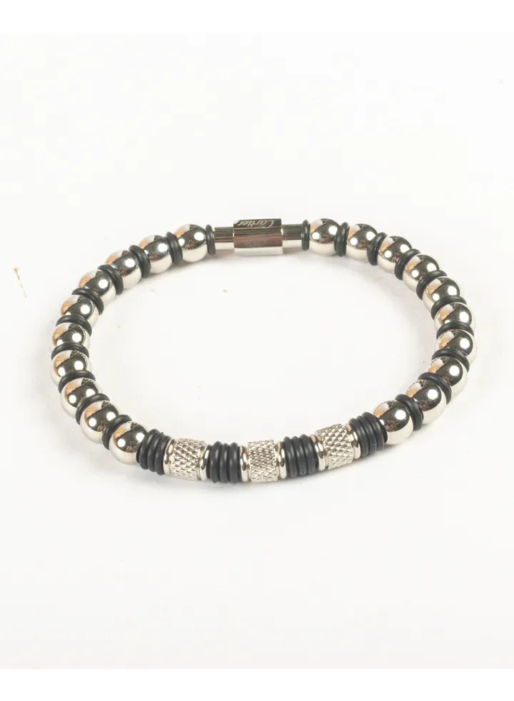 Silver Stainless Steel Beads Bracelet For Him