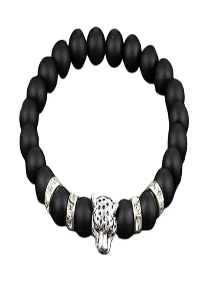 Men's Bracelet Black Agate Stone Handmade Jewelry 7.5 Inch Bracelet