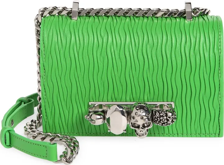 Mini Jewelled Pleated Leather Crossbody Bag