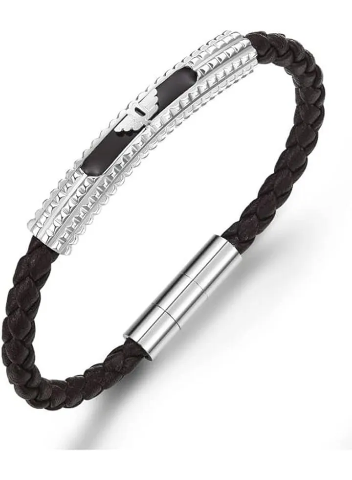 Men Bracelet PEAGB0001107 PE Urban Texture Shiny SS Brown Leather Bracelet