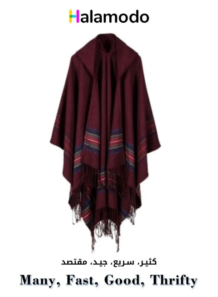 Red Women's Ethnic Style Cape Coat with Hood