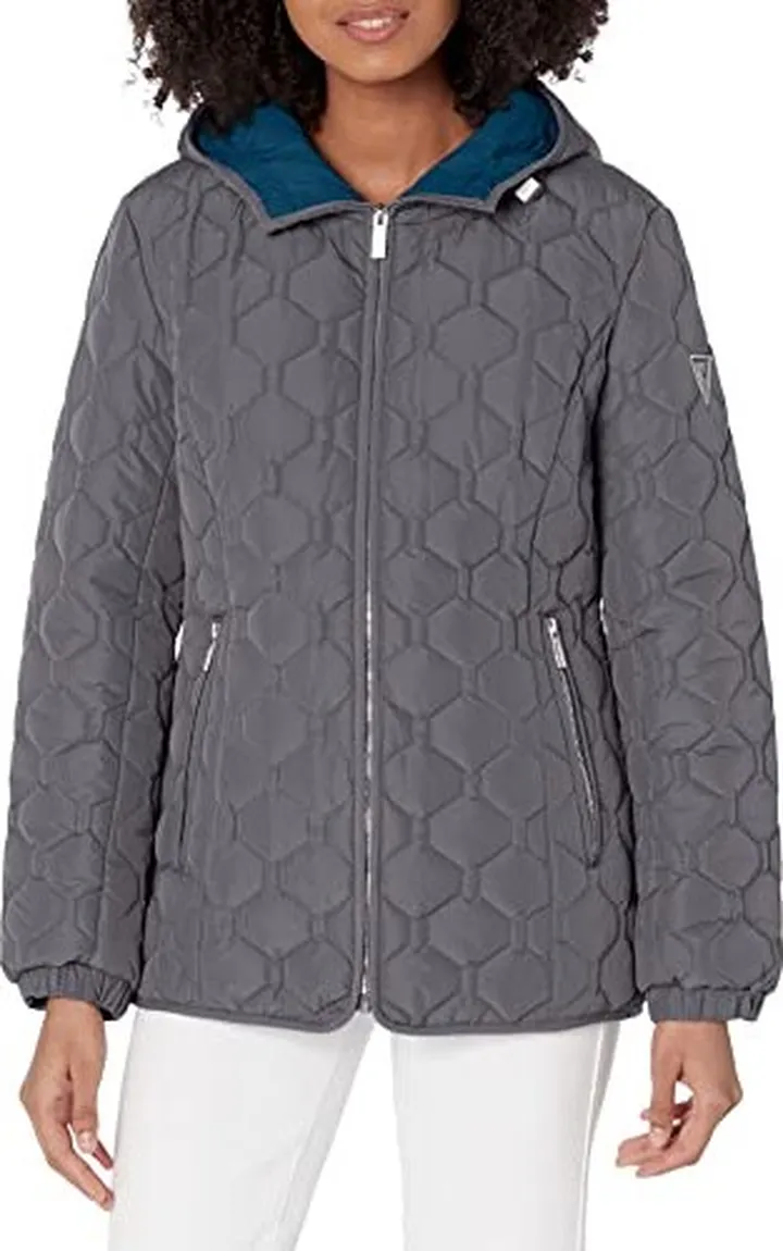 GUESS Women's Light-Weight Short Hooded Quilt Jacket