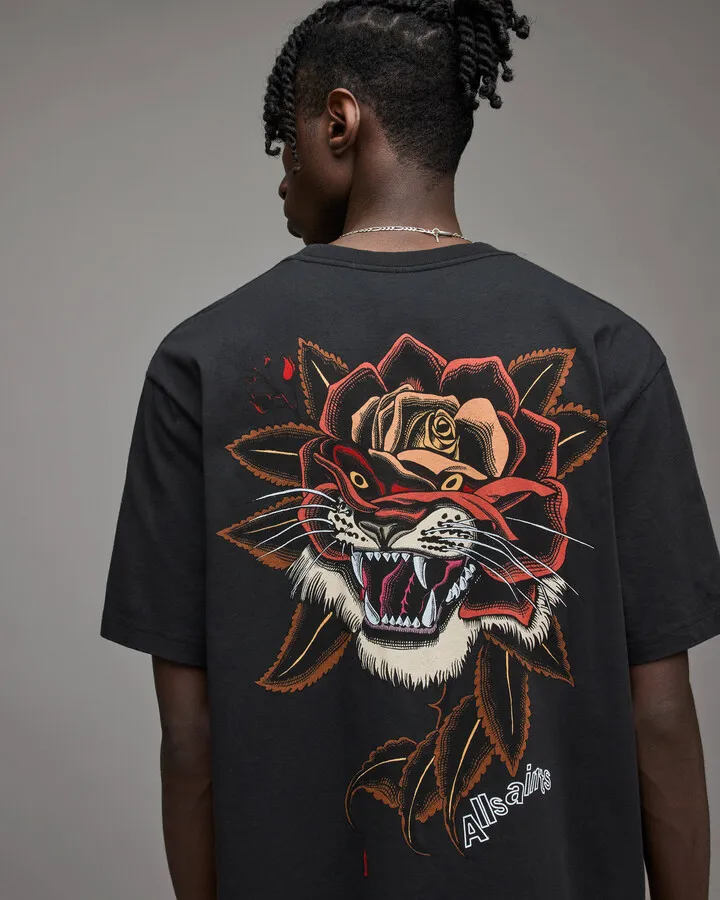 Tiger Rose Crew T-Shirt - Jet Black