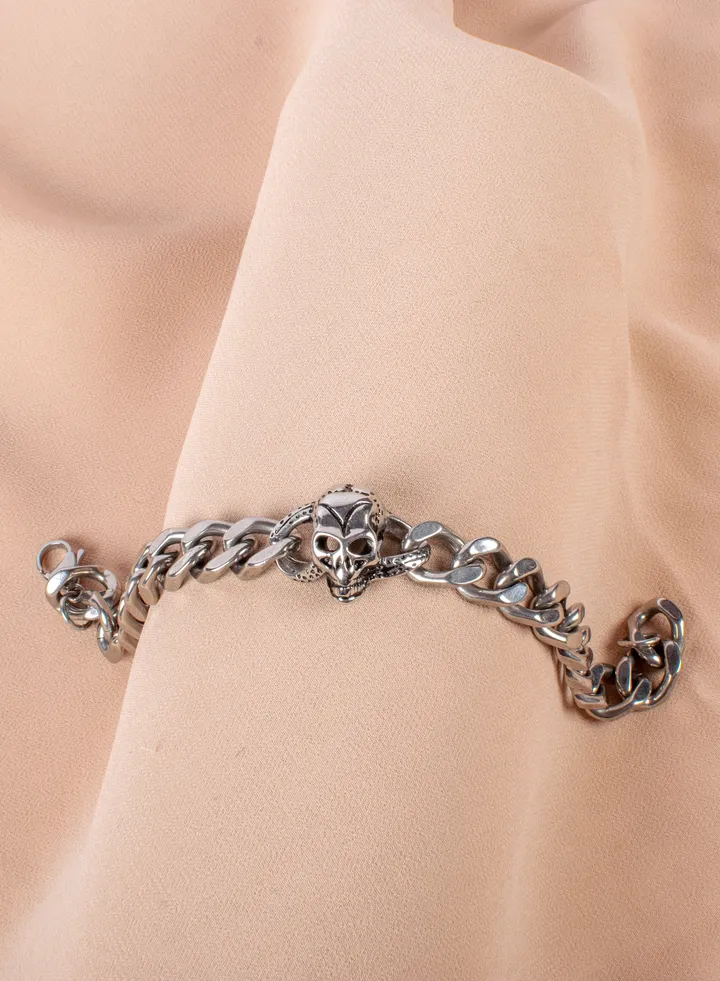 Stainless Steel Silver Skull Bracelet For Him