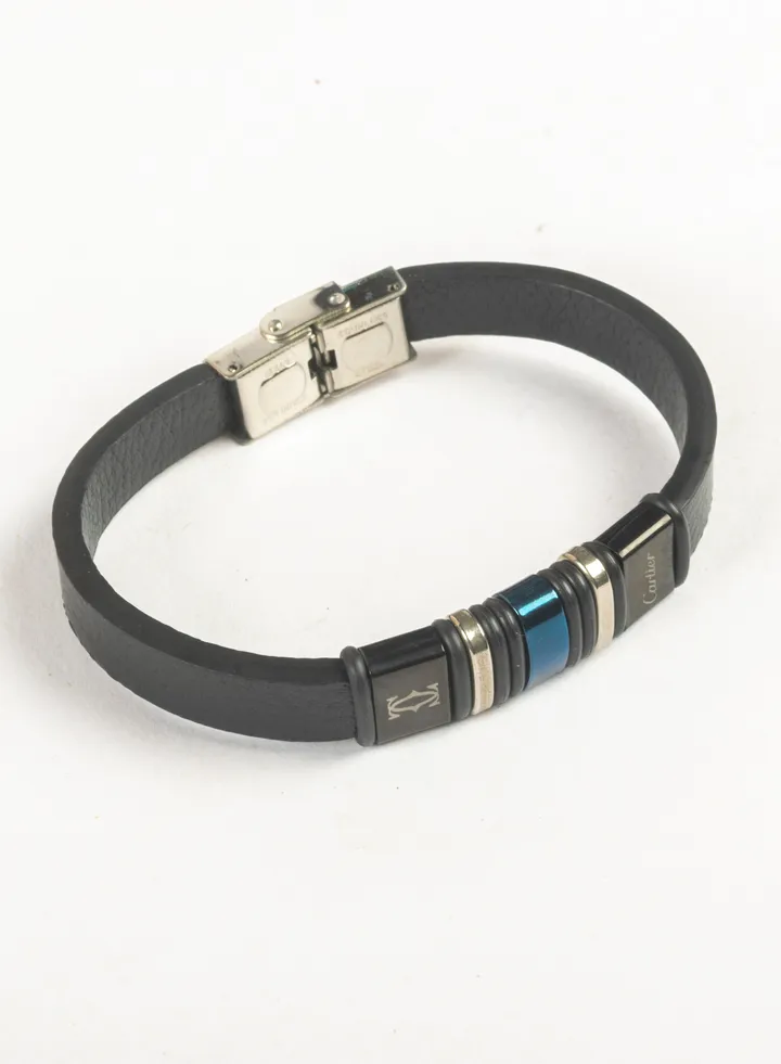 Stainless Steel & Leather Blue Bracelet For Him