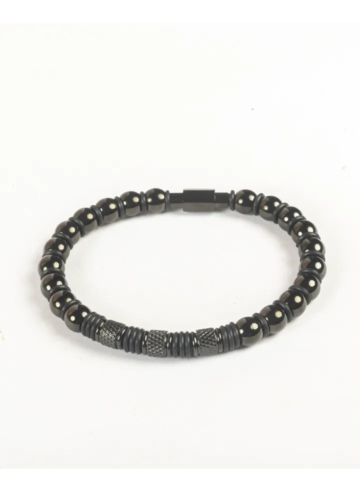 Black Stainless Steel Beads Bracelet For Him