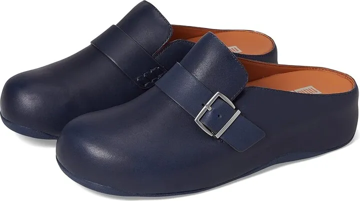 FitFlop Shuv Buckle-Strap Leather Clogs (Midnight Navy) Women's Shoes