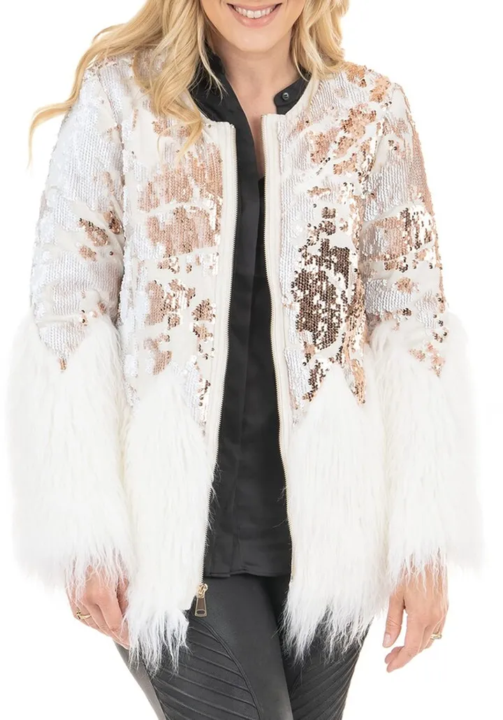 Sequin Shimmer Faux-Fur Coat - Inclusive Sizing