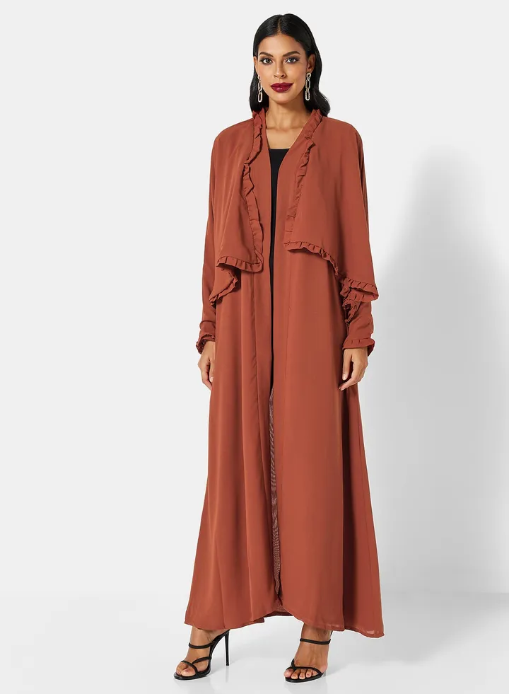 Cape Sleeve Ruffle Abaya Gingerbread