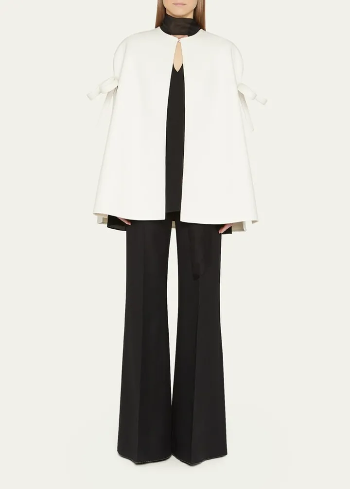 Bow Sleeve Wool Cape Coat