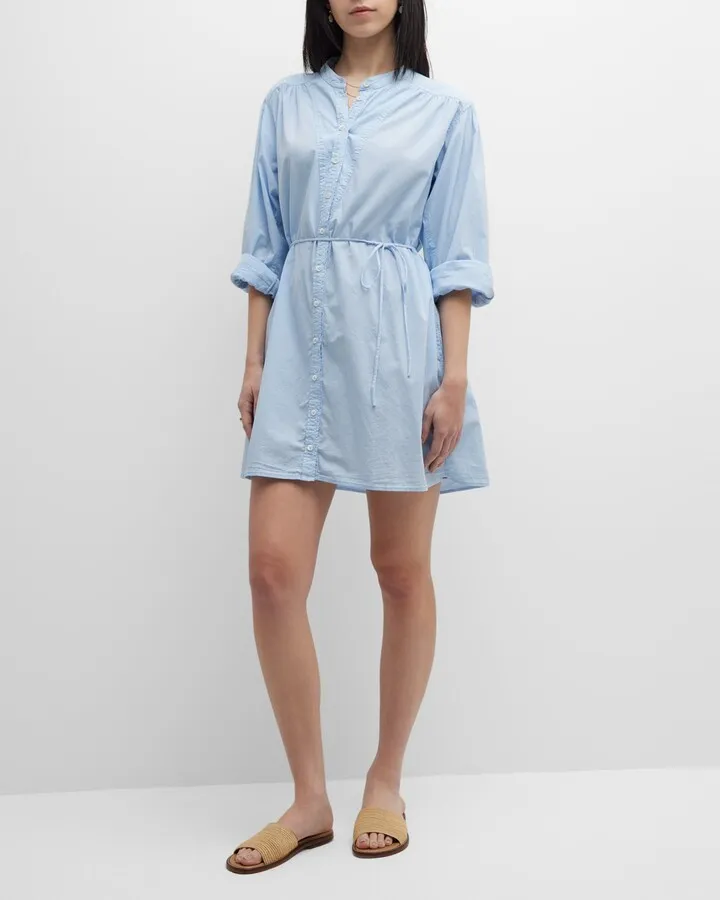 Winnie Ruched Blouson-Sleeve Mini Shirtdress