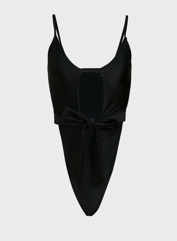 Black Plunge High Leg One Piece