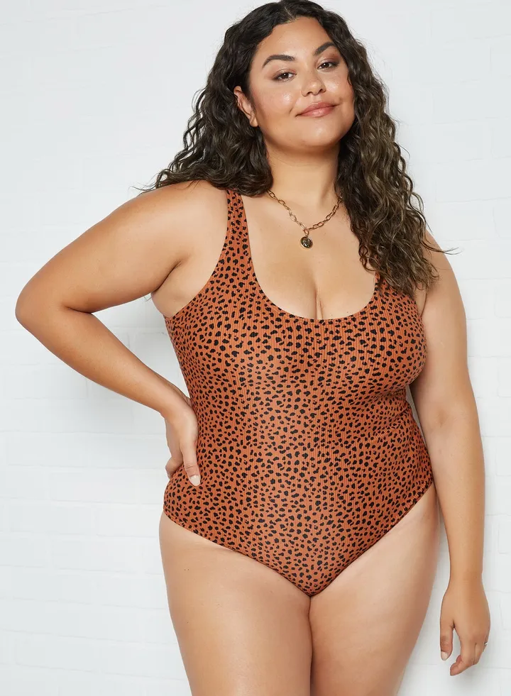 Curve Madison Leopard Print Swimsuit Tobacco Brown