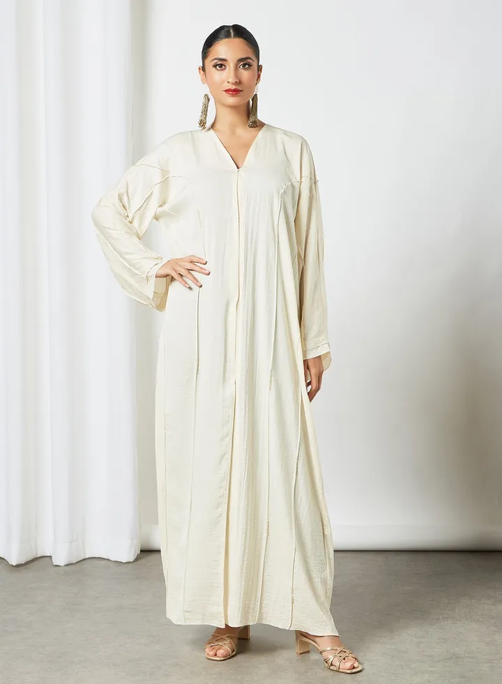 Piping Detailed Abaya Beige