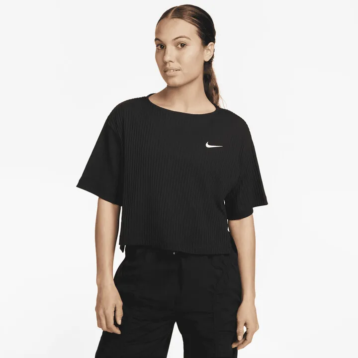 Women's Nike Sportswear Ribbed Jersey Short-Sleeve Top in Black