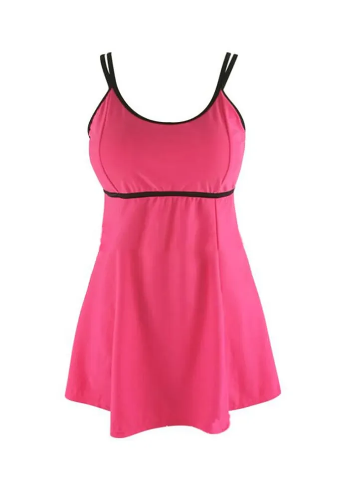 Contrast Trim Solid One Piece Rose Red