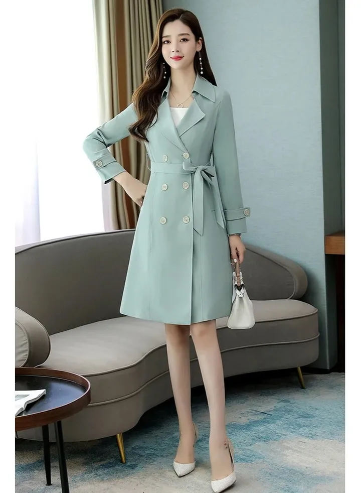 Women's Coat Autumn style double-breasted trench coat womenchic temperament long over-the-knee coat