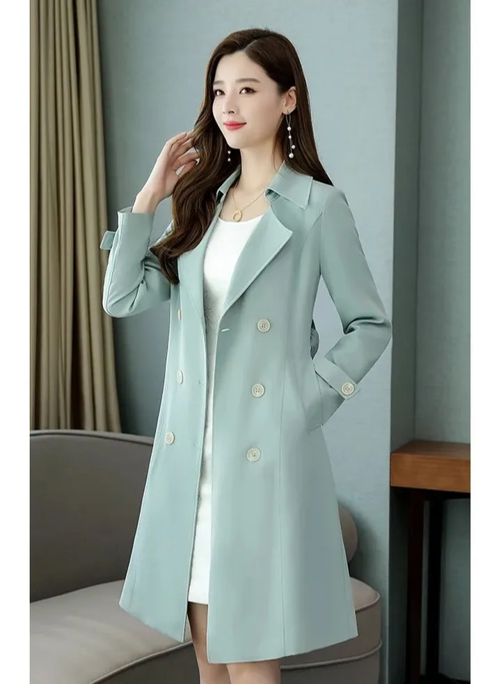 Women's Coat Autumn style double-breasted trench coat womenchic temperament long over-the-knee coat