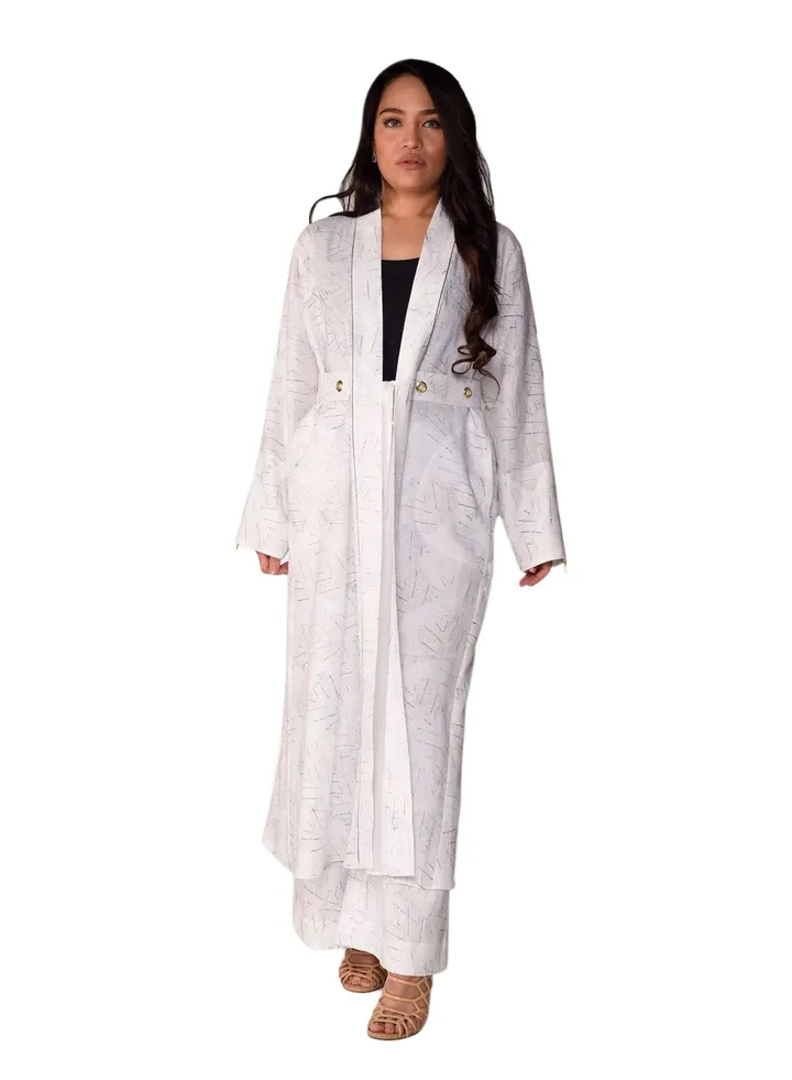 Printed Coat Abaya White