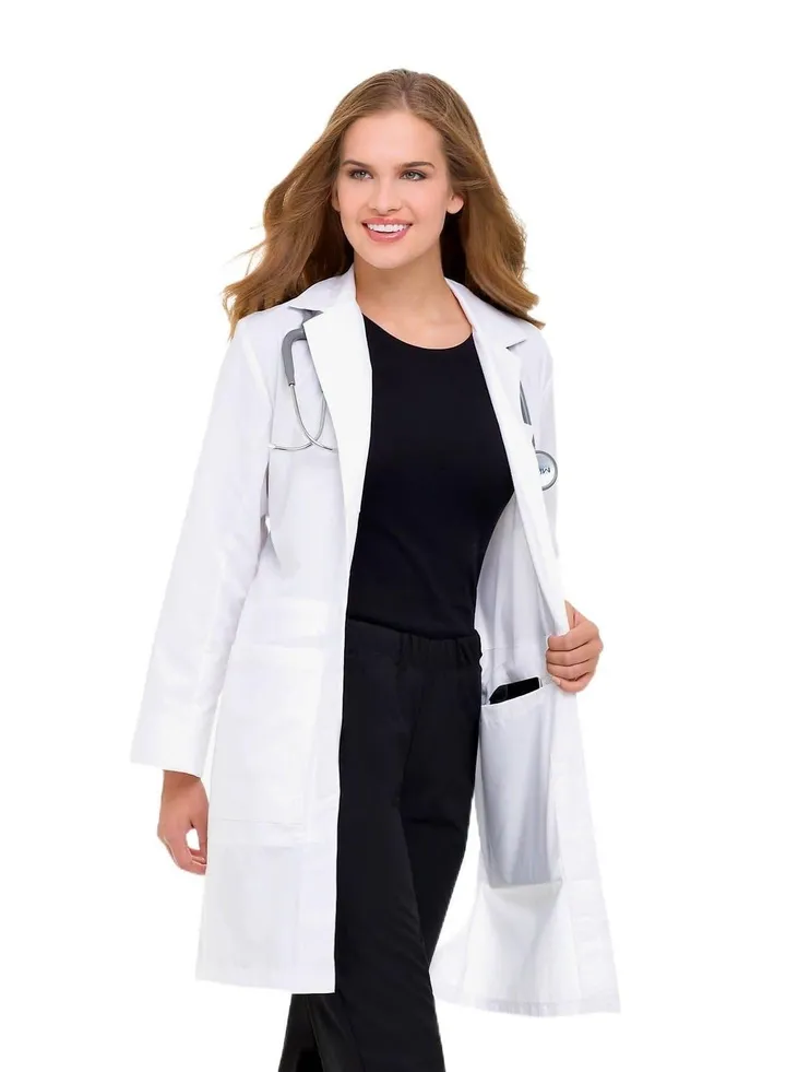 Ladies Wrinkle Free Lab Coat White Laboratory Coat For Women Long Sleeves Doctor Coat Soft Comfortable Professional Chemistry Coat