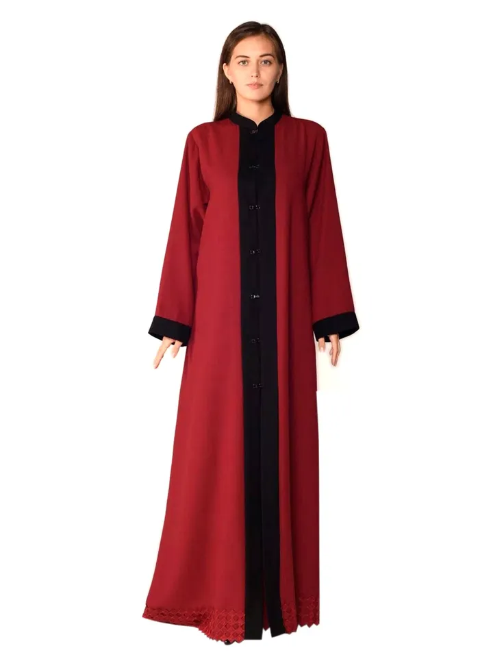 Contrast Border Abaya Crimson