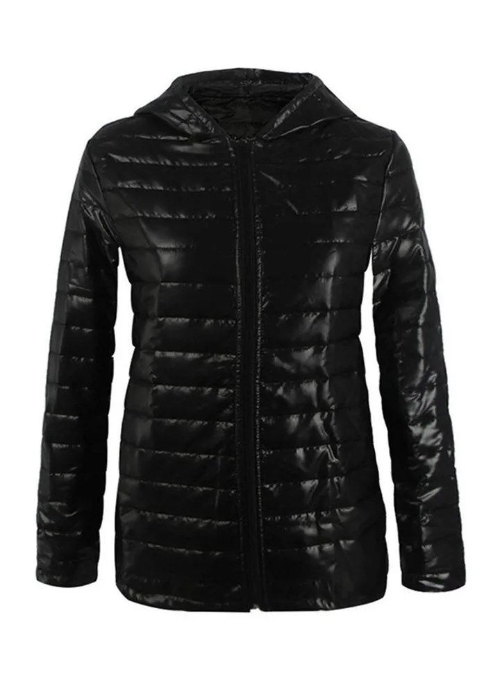 Ultra-Slim Long Sleeve Puffer Jacket Black