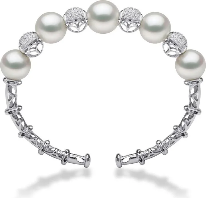 18kt white gold Mayfair pearl and diamond bangle