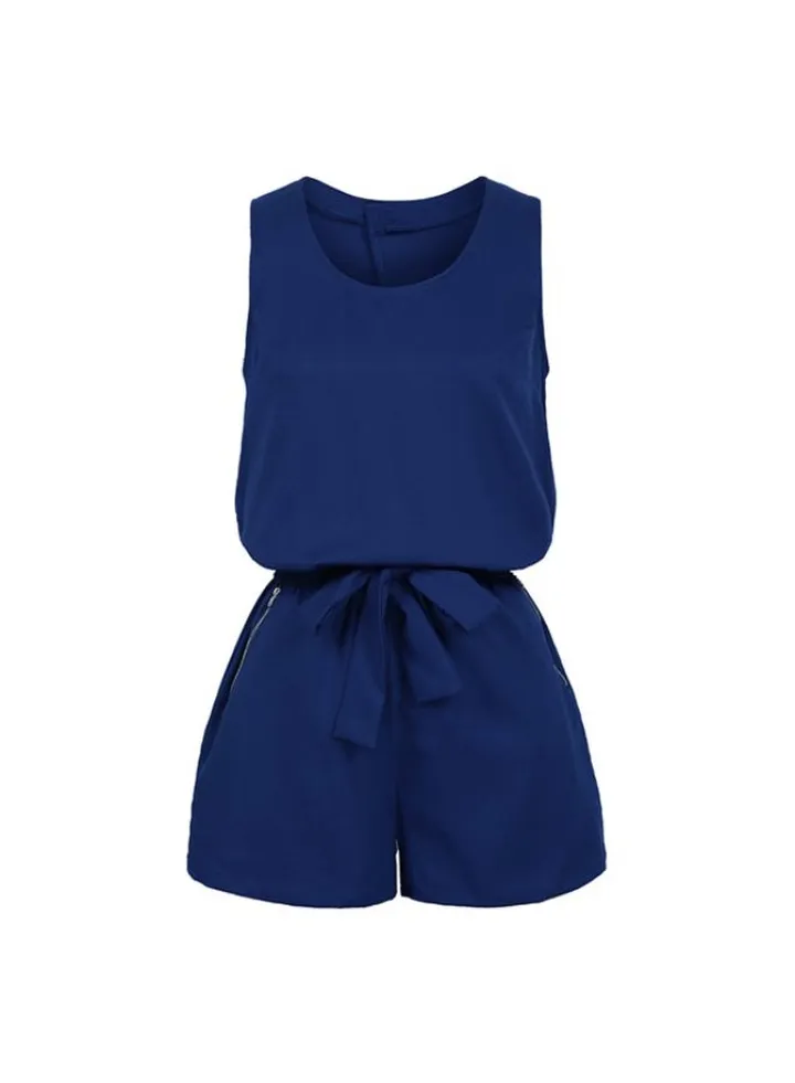 Elegant Self-Tie Detail Jumpsuit Blue