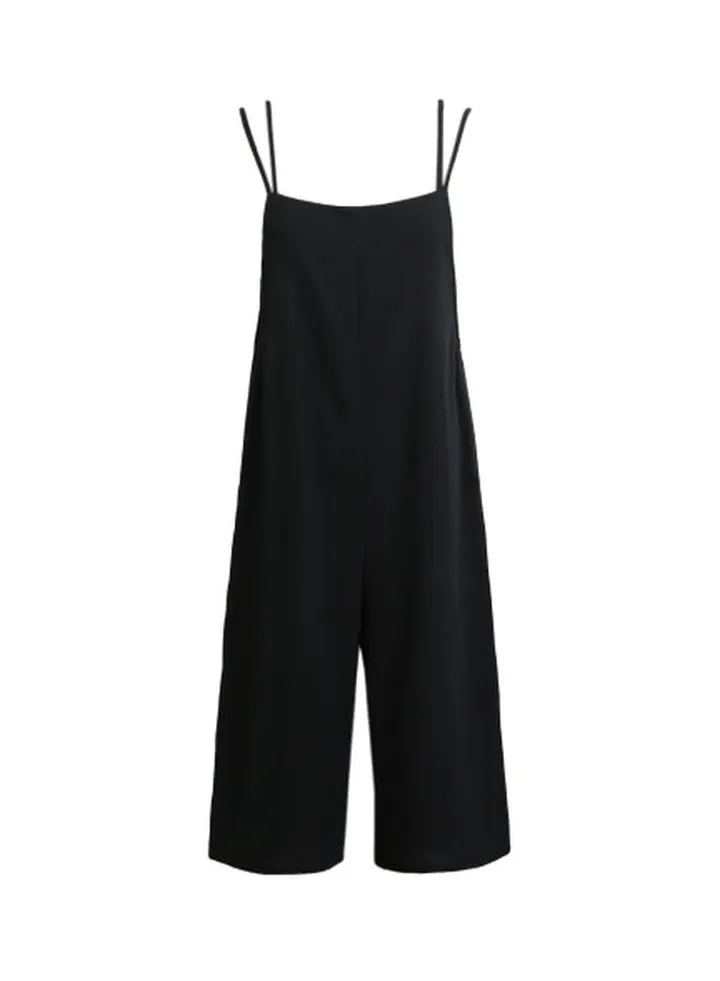 Square Neck Casual Jumpsuit Black