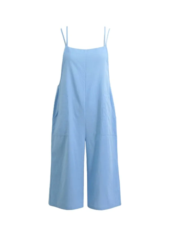 Square Neck Casual Jumpsuit Blue