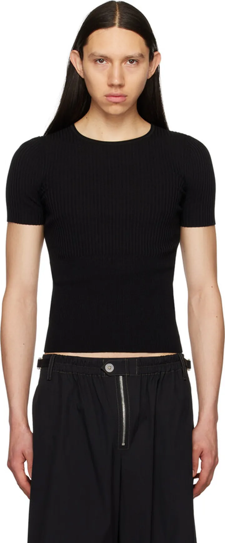 Dion Lee Black Gradient Rib T-Shirt