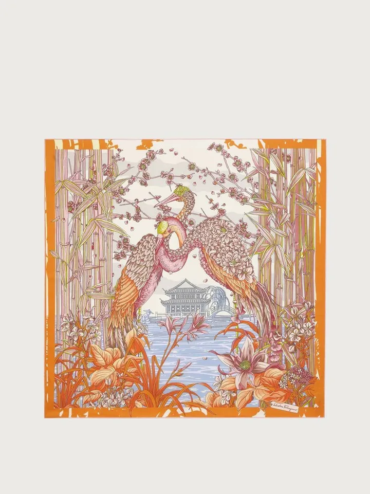 Ferragamo Women Aironi print silk foulard Orange