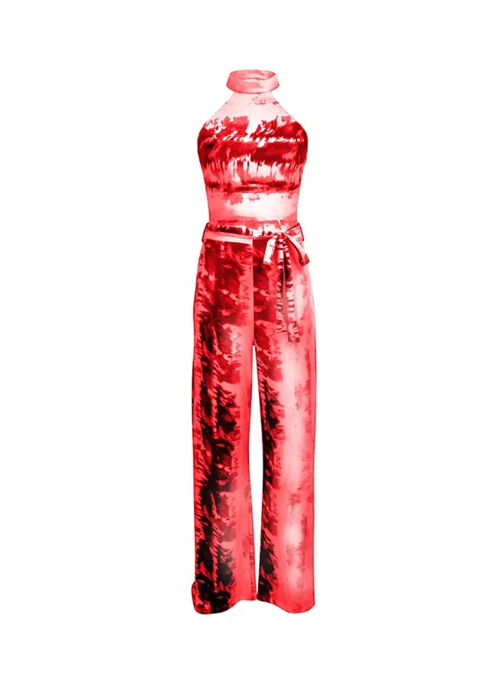 Sleeveless Long Pants Wide Leg Jumpsuit Red