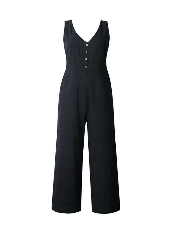 Sleeveless V Neck Jumpsuit Black