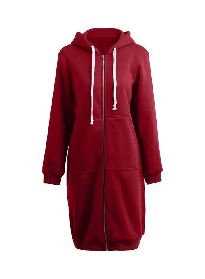 Hooded Long Coat Burgundy