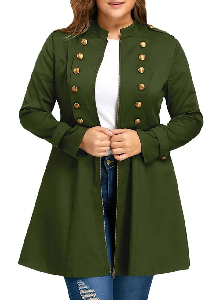 Double Breasted Long Sleeve Coat Army Green