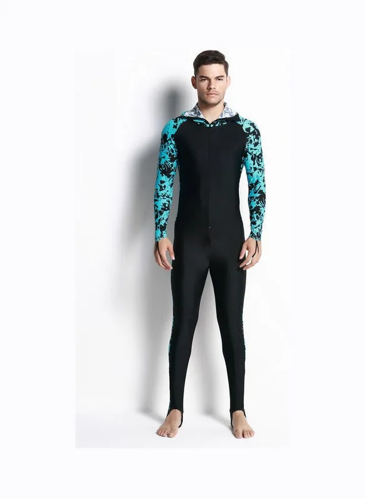 Men Printed Long Sleeve Hooded One Piece Swimsuit Multicolour