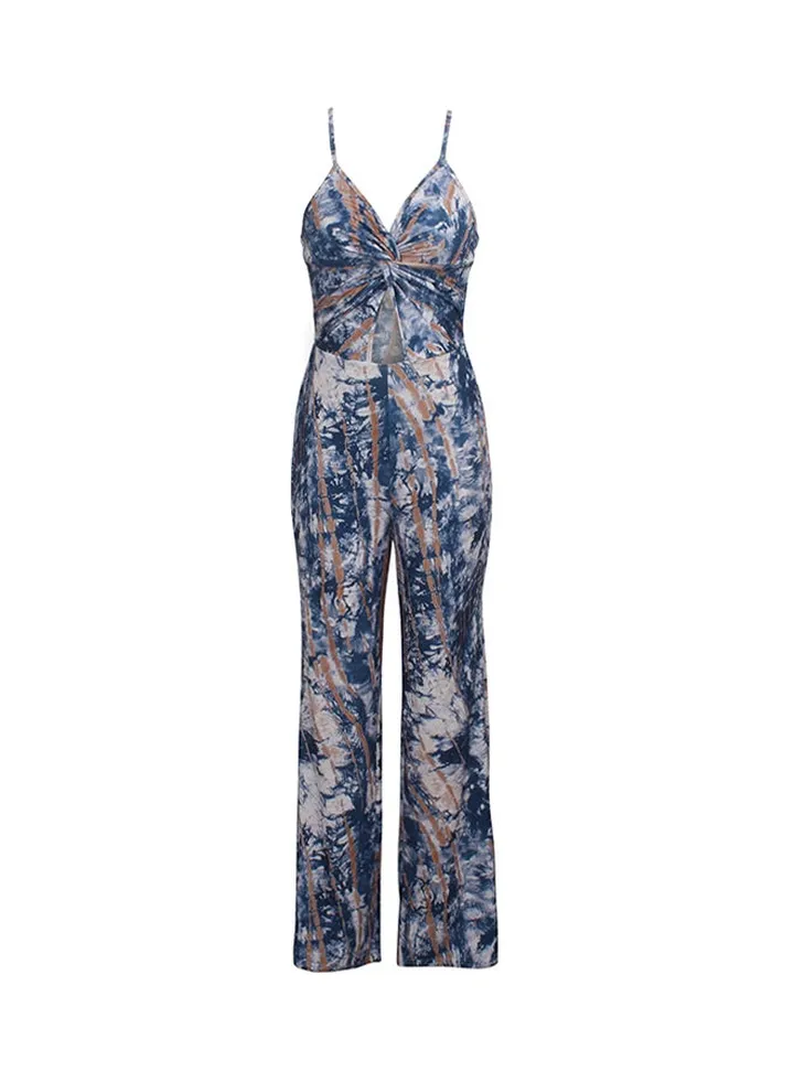 Fashion Sling V-Neck Jumpsuit Dark Blue