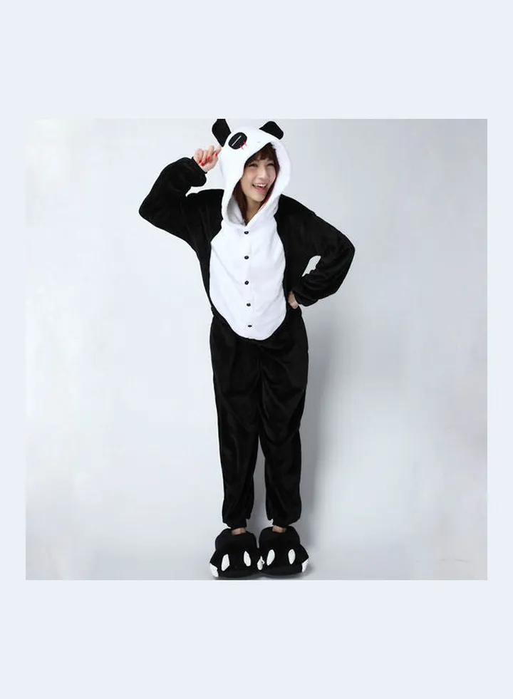 Cartoon Animal Shape Long Sleeve Flannel Jumpsuit Panda