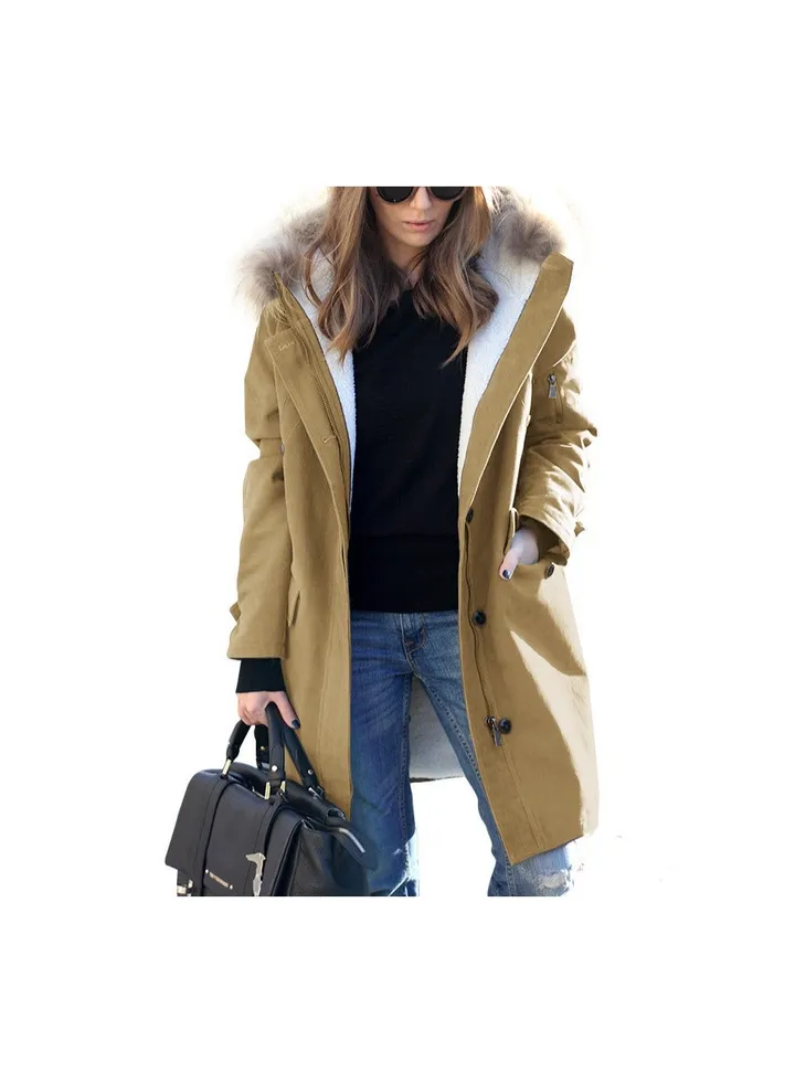 Squality Winter Long Coat Women Khaki