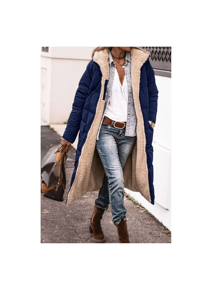 Squality Winter Long Coat Women Blue