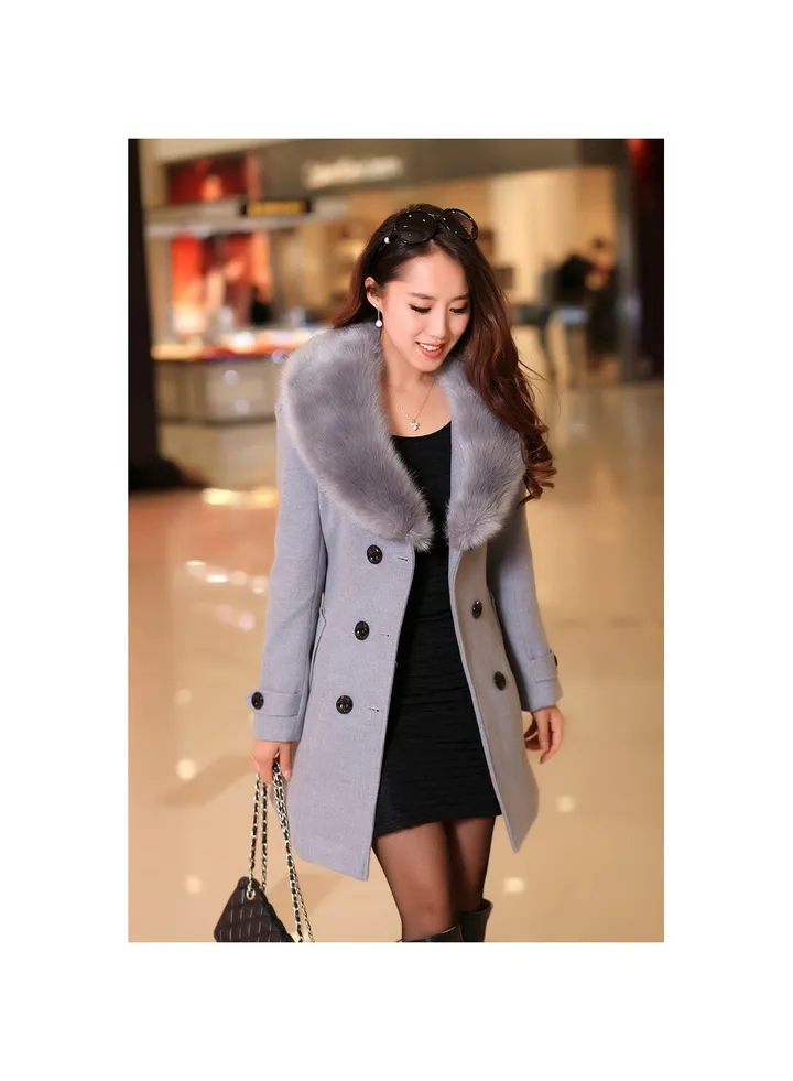 Squality Double Breasted Long Coat Women Grey