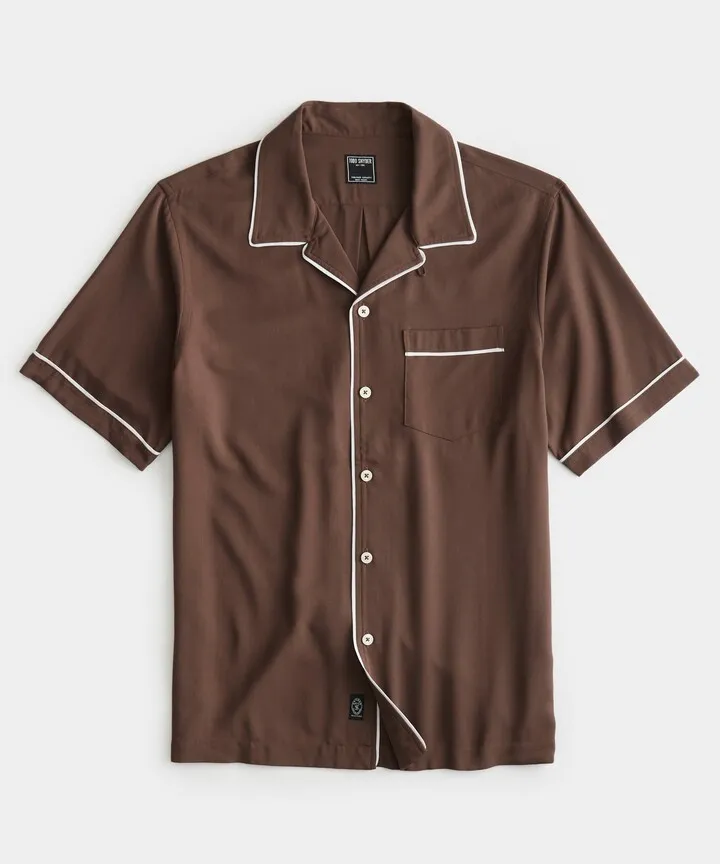 Japanese Tipped Rayon Lounge Shirt in Brown