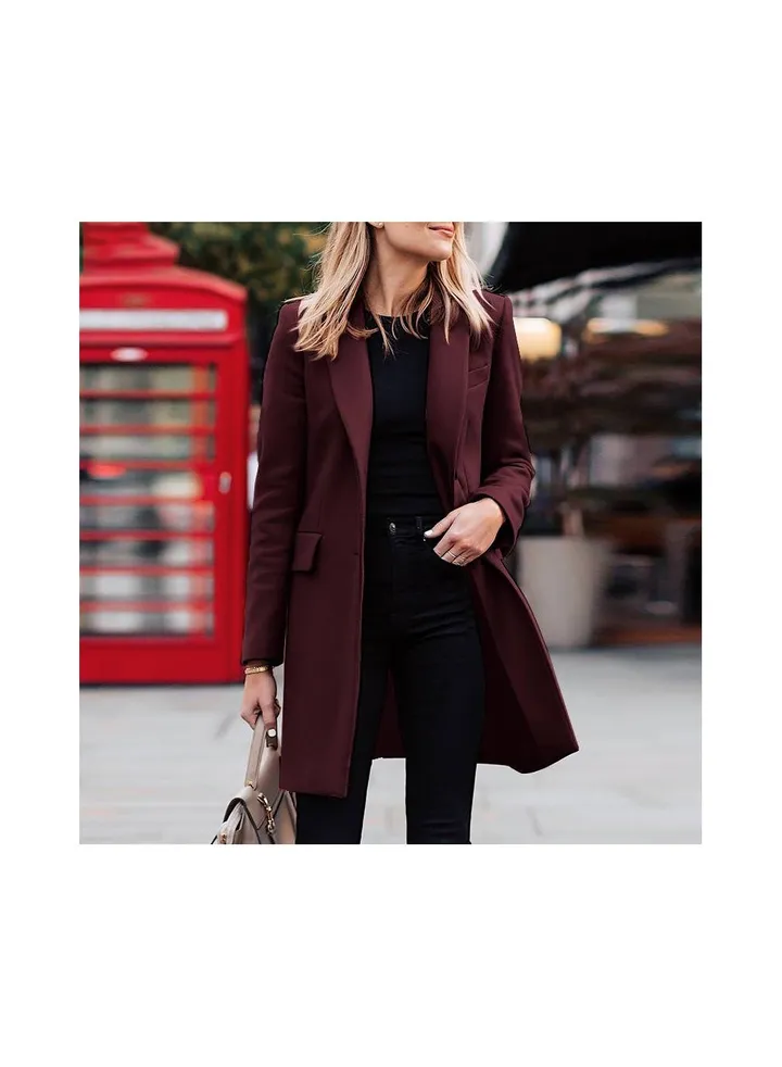 Squality Breasted Long Coat Women Red