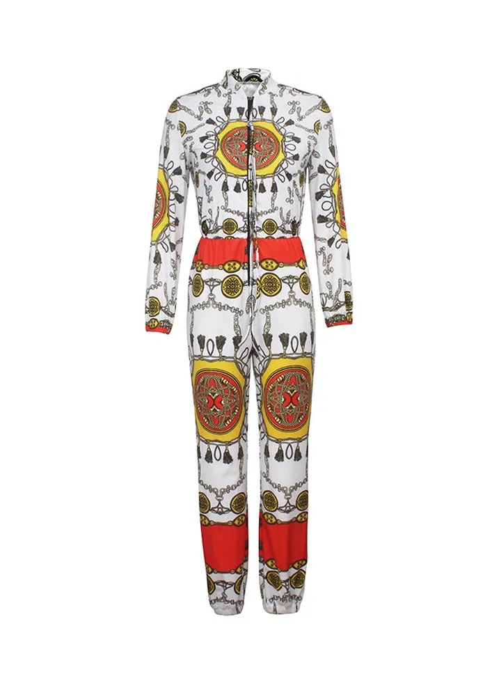 Fashion Positioning Printed Jumpsuit White