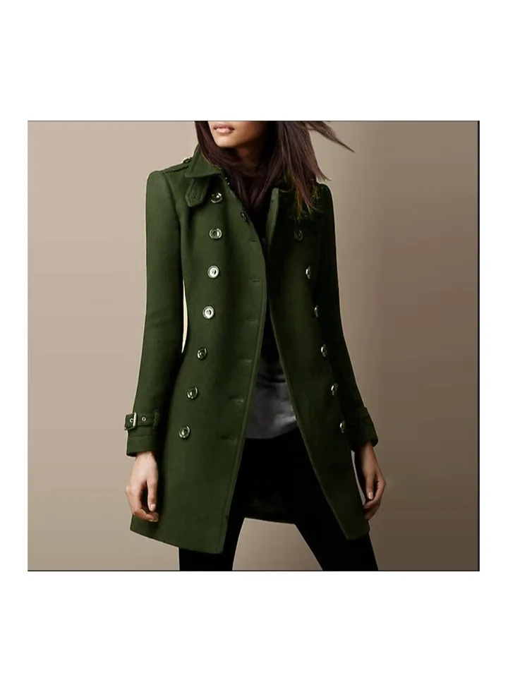 Squality Double Breasted Long Coat women Green