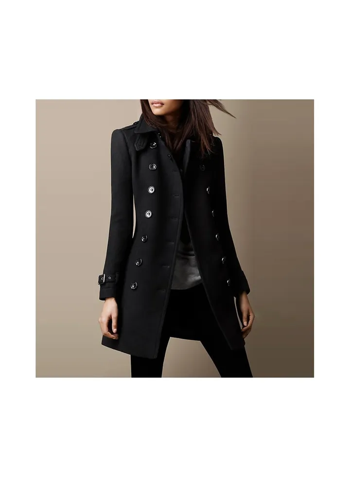 Squality Double Breasted Long Coat women Black