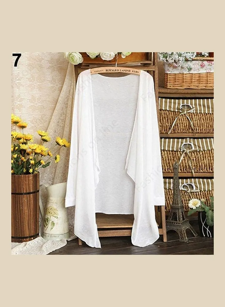 Casual Long Sleeve Cardigan White